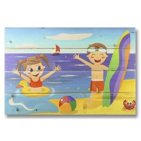 MICASA 20 x 14 Kids on Beach Wood Art MI765414